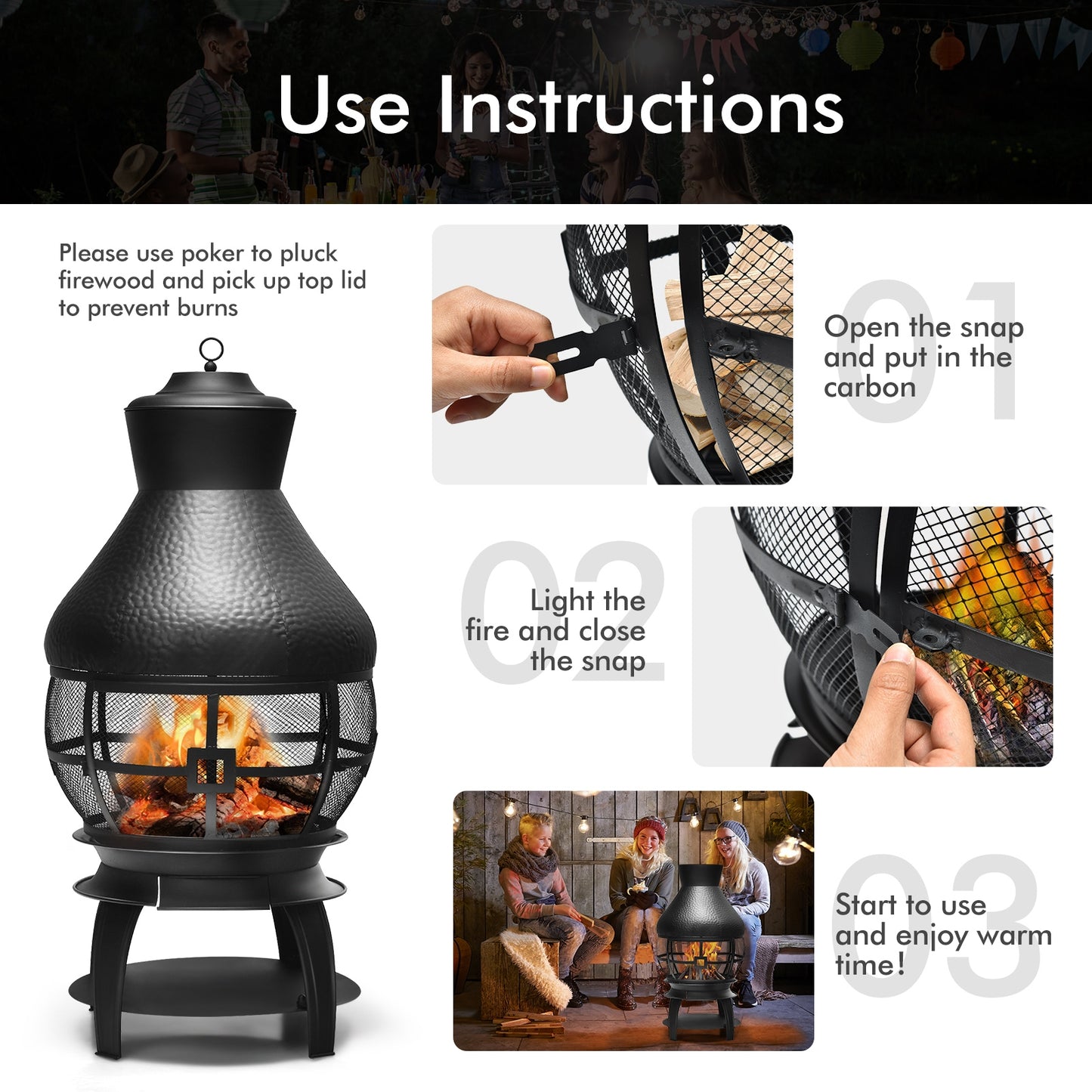 Patio Wood Burning Chimney Fireplace, Black Fire Pits at Gallery Canada