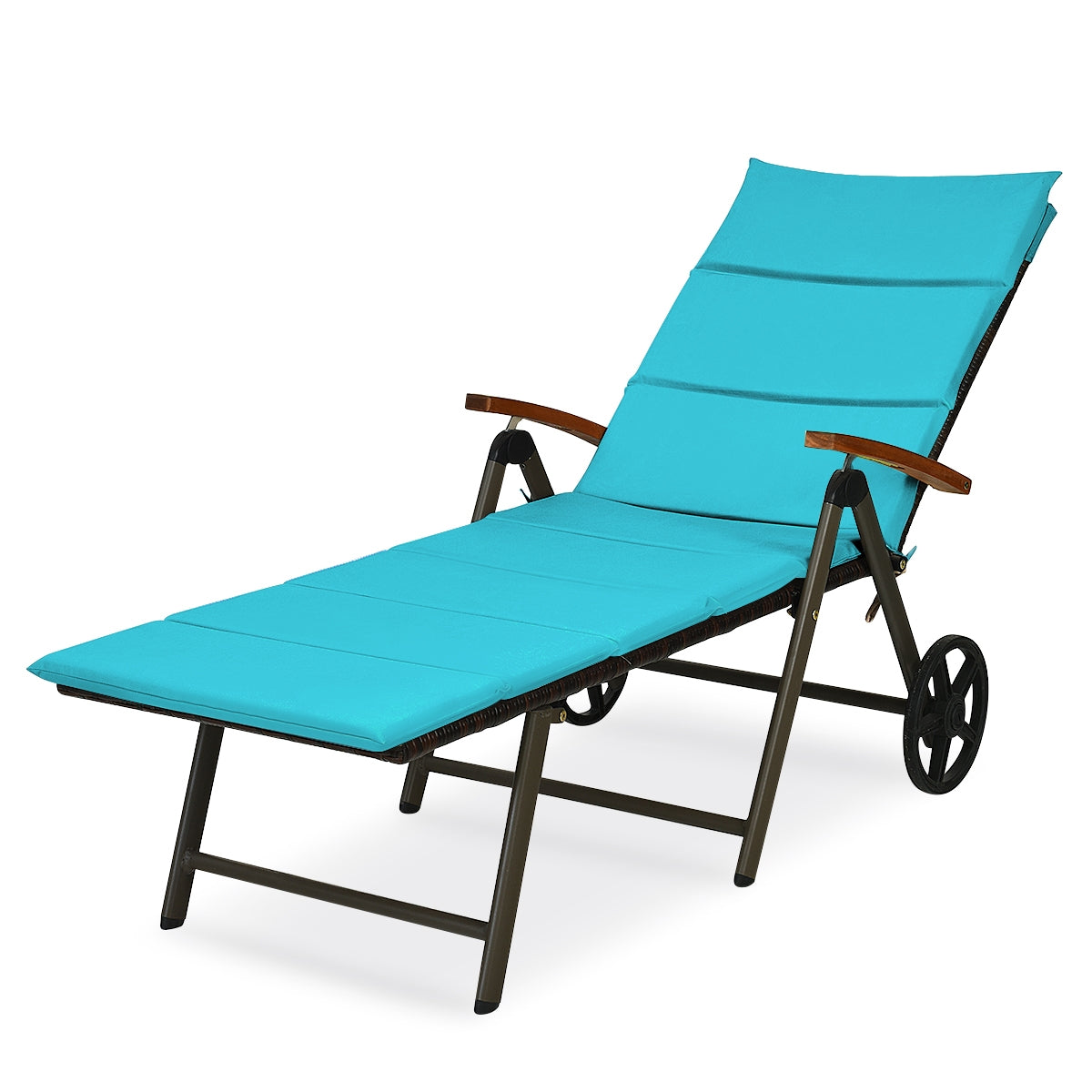 Outdoor Chaise Lounge Chair, Rattan Recliner, Turquoise