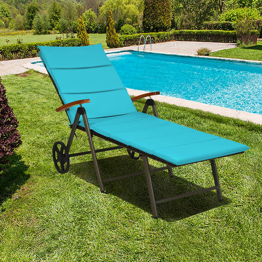 Outdoor Chaise Lounge Chair, Rattan Recliner, Turquoise Outdoor Chaise Lounges Turquoise at Gallery Canada