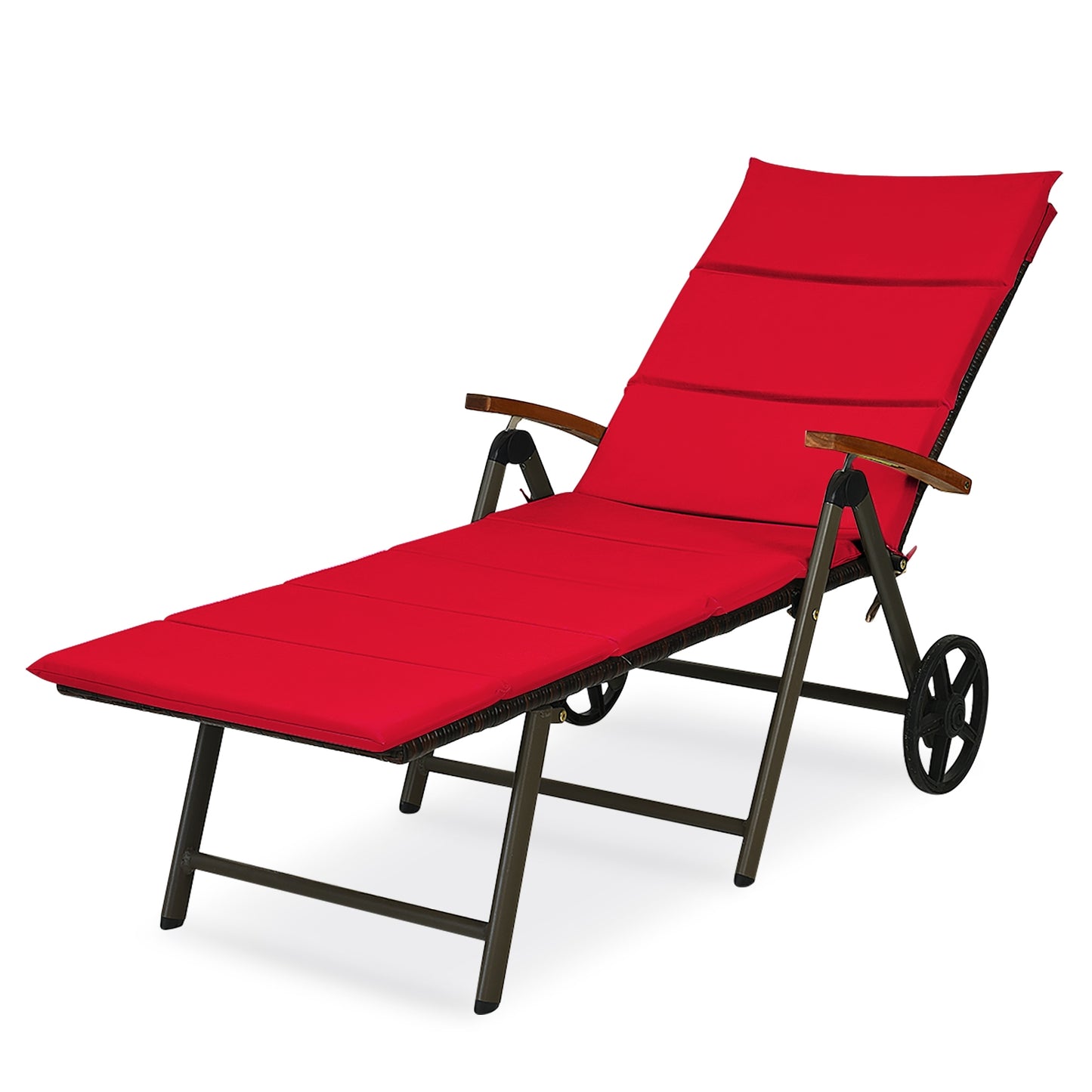 Outdoor Chaise Lounge Rattan Recliner Chair, Red