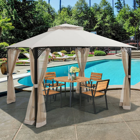 12' x 10' Outdoor Patio Gazebo, Beige Gazebos Beige at Gallery Canada
