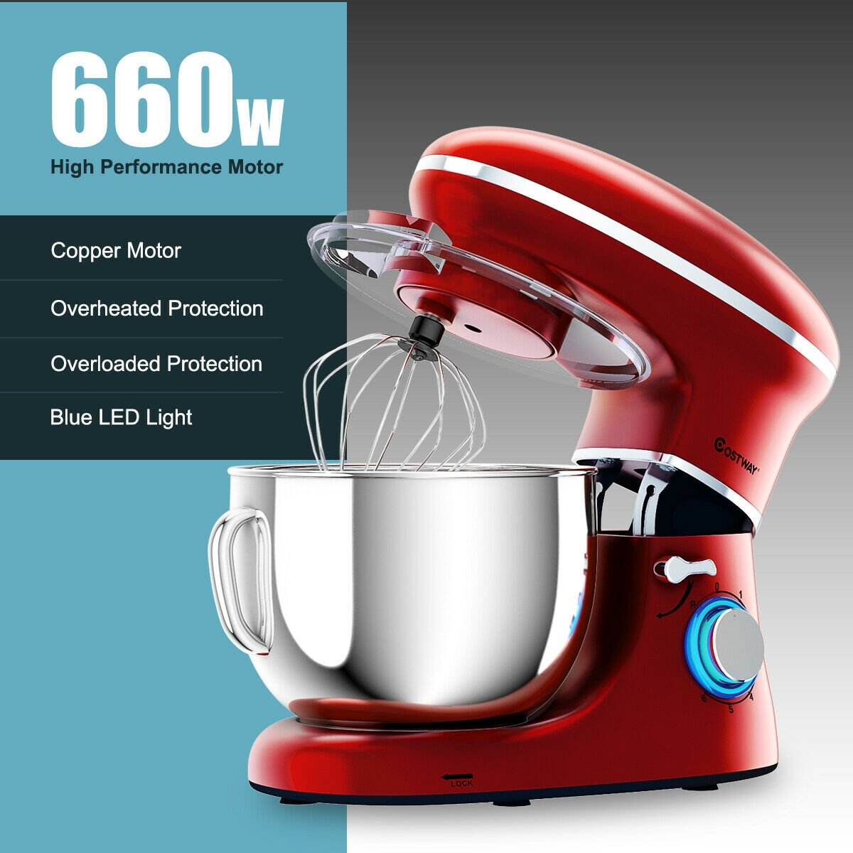 6.3 Quart Tilt-Head Food Stand Mixer 6 Speed 660W, Red at Gallery Canada