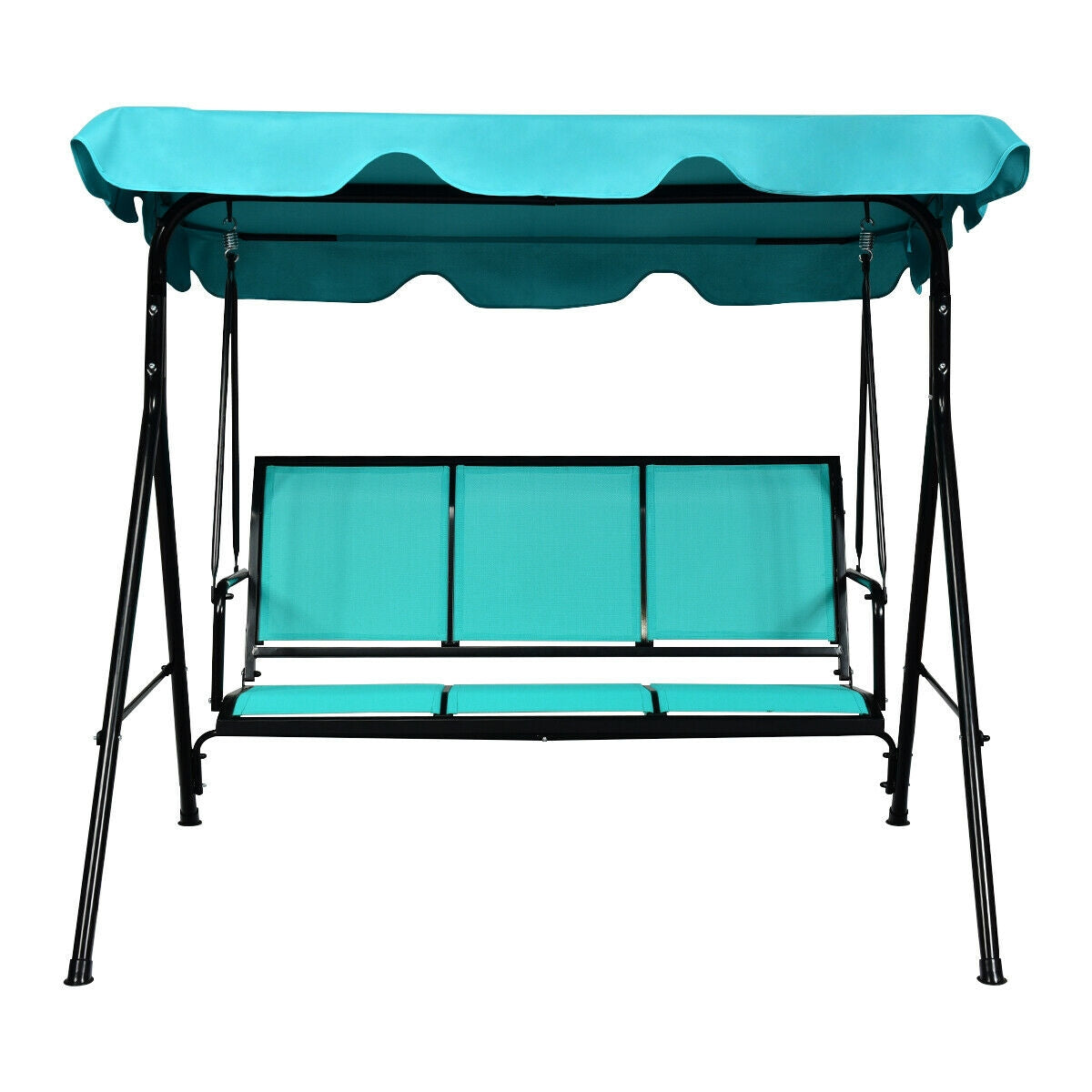 3 Person Patio Swing, Polyester Adjustable Canopy, Steel Frame, Blue Porch Swings at Gallery Canada