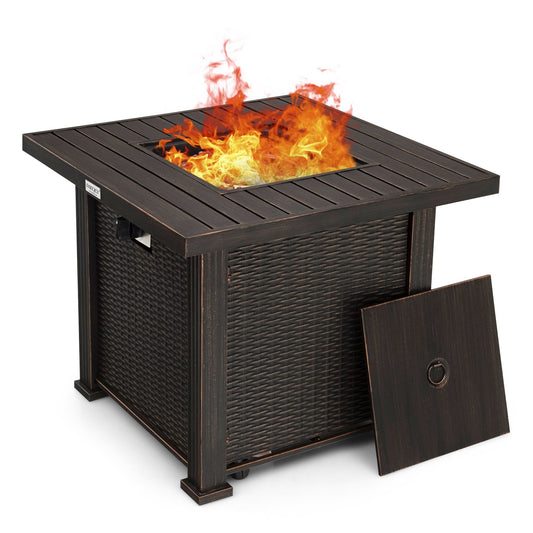 30 Inch 50000 BTU Square Propane Gas Fire Pit Table with Table Cover, Brown