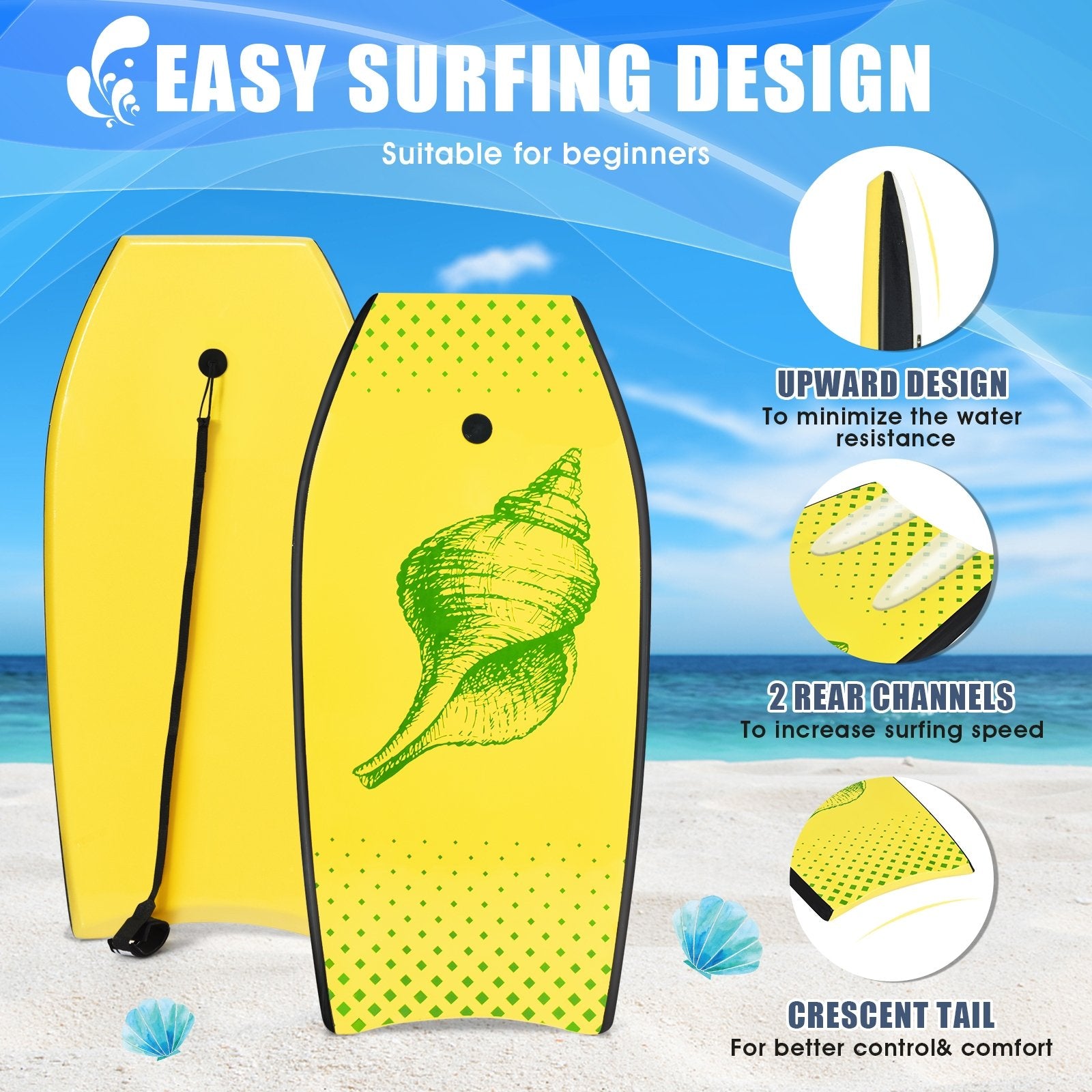 Super Lightweight Surfing Bodyboard-L, Yellow at Gallery Canada