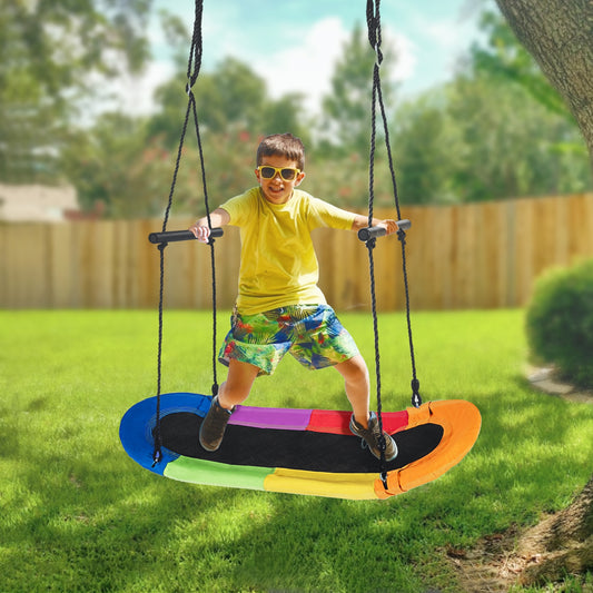 Saucer Tree Swing Surf Kids Outdoor Adjustable Oval Platform Set with Handle, Multicolor Swing & Playsets Multicolor at Gallery Canada