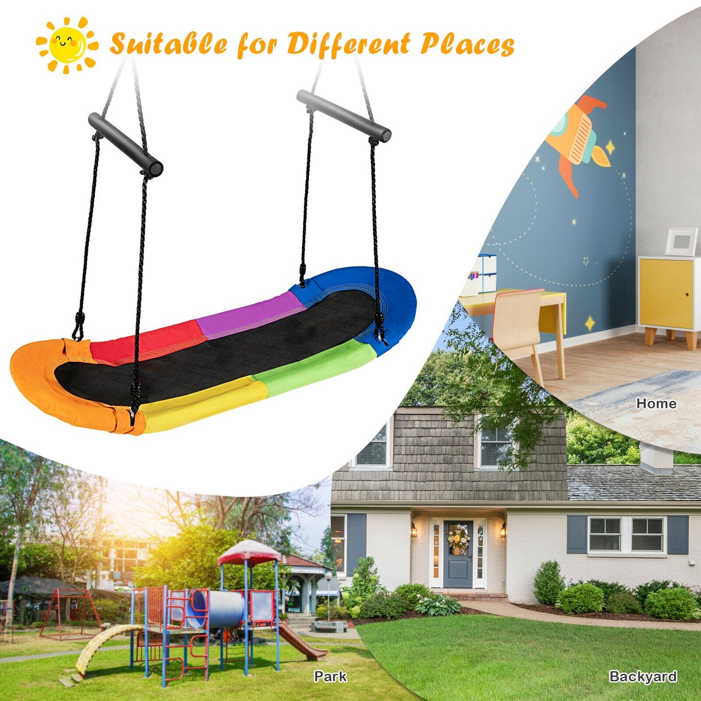 Kids Oval Tree Swing, Adjustable Platform Set With Handle, Multicolor Swing & Playsets at Gallery Canada