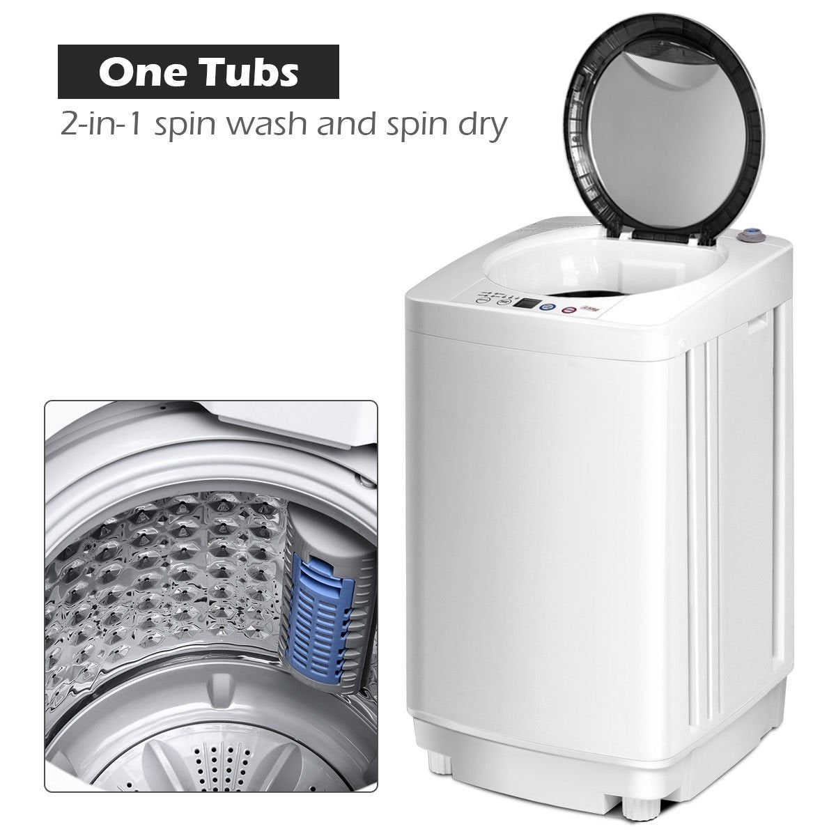 Portable 7.7 lbs Automatic Laundry Washing Machine with Drain Pump, White