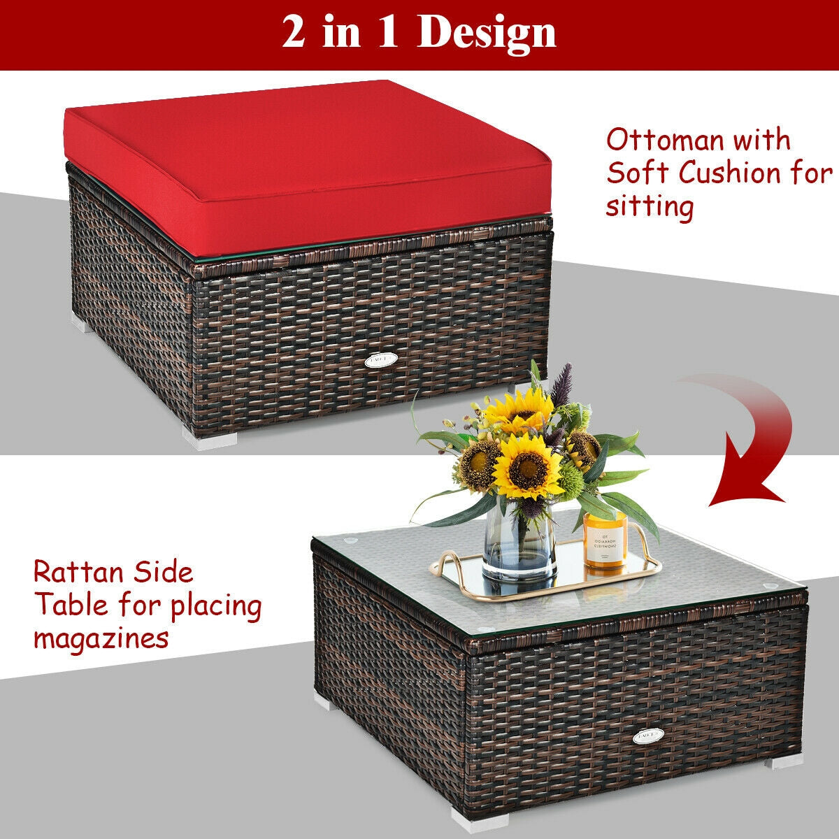 6 Piece Patio Rattan Furniture Set, Sectional Cushion, Red Outdoor Sectionals at Gallery Canada