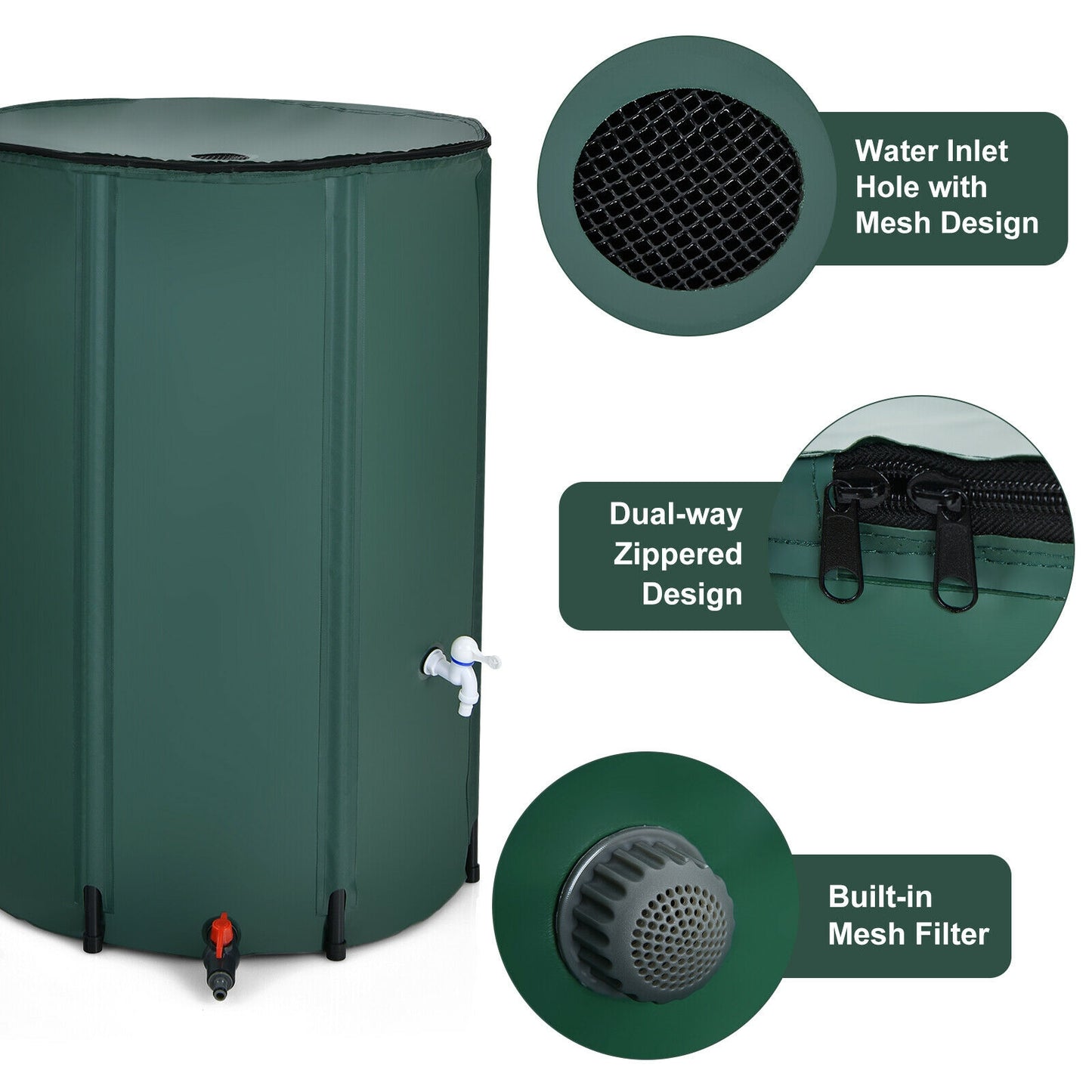 100 Gallon Portable Rain Barrel Water Collector Tank with Spigot Filter, Green Watering & Irrigation at Gallery Canada