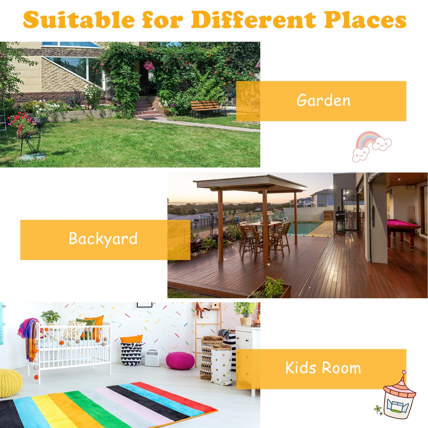 Kids Picnic Table And Bench Set, With Umbrella, Yellow