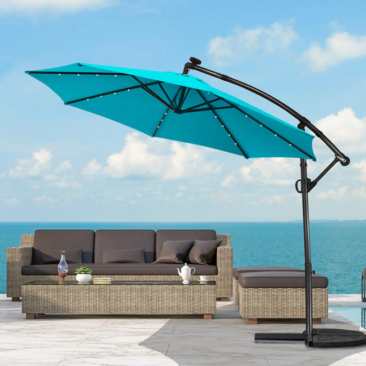 10 ft Solar Powered LED Patio Umbrella, 360° Rotation, Turquoise Outdoor Umbrellas Turquoise at Gallery Canada