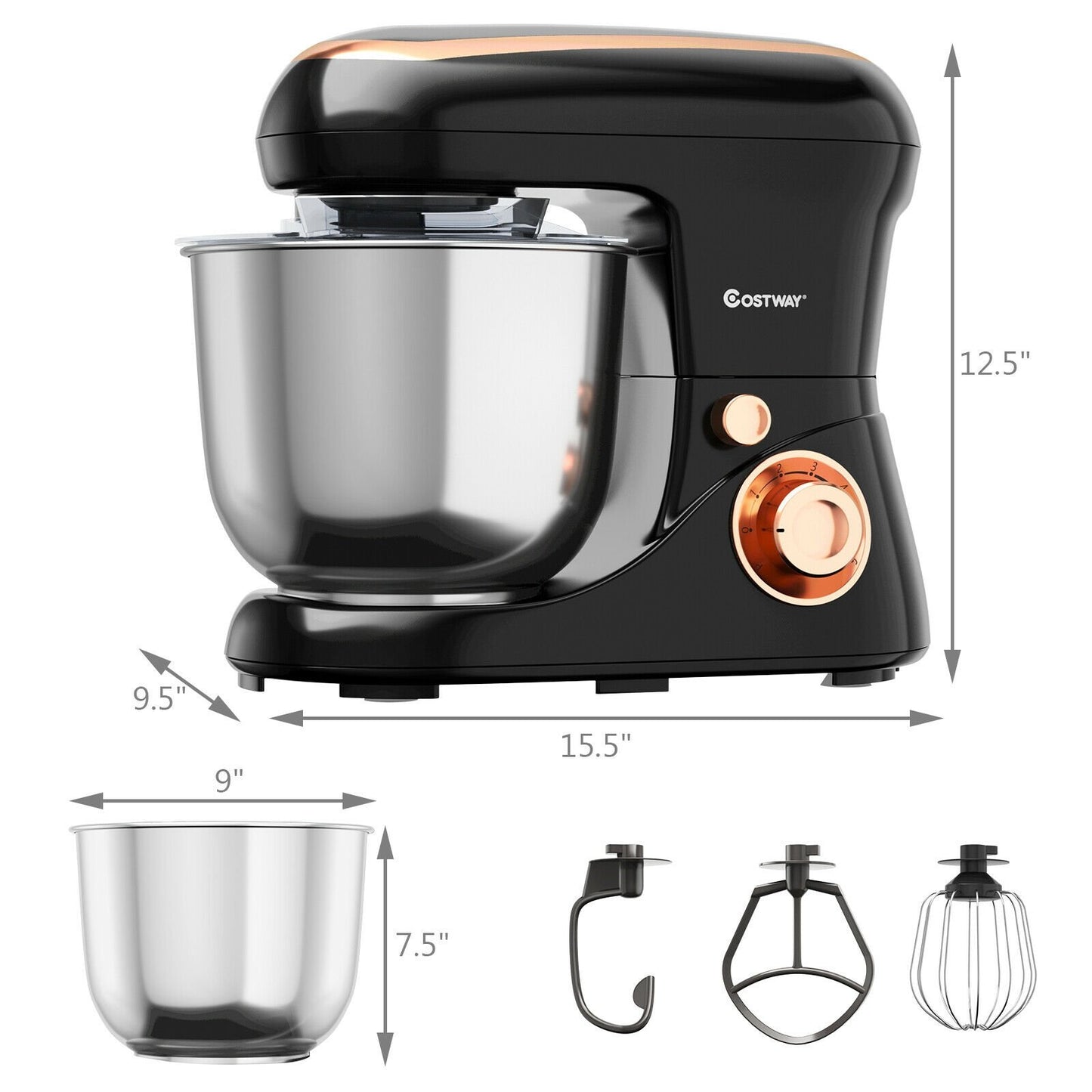 5.3 Qt Stand Kitchen Food Mixer 6 Speed with Dough Hook Beater, Black at Gallery Canada
