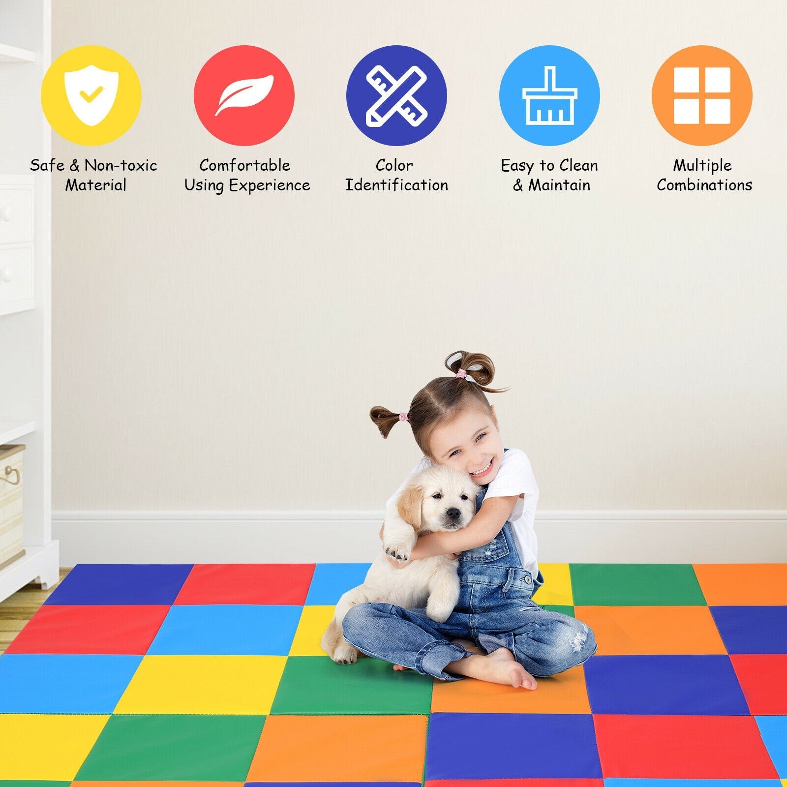 58 Inch Toddler Foam Play Mat Baby Folding Activity Floor Mat, Multicolor at Gallery Canada