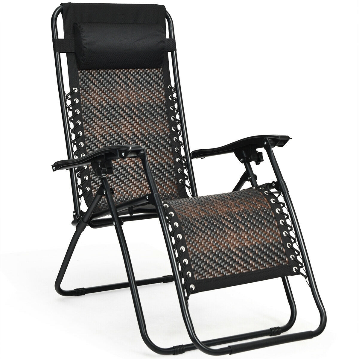 Folding Rattan Zero Gravity Lounge Chair with Removable Head Pillow, Brown Beach & Lawn Chairs at Gallery Canada