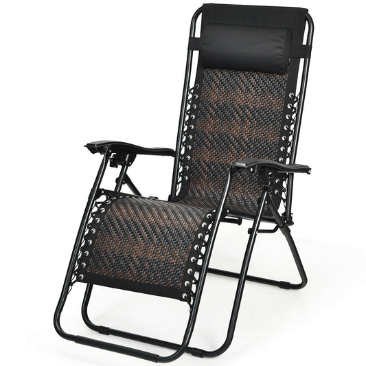 Folding Rattan Zero Gravity Lounge Chair with Removable Head Pillow, Brown at Gallery Canada