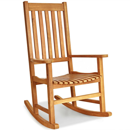 Indoor Outdoor Wooden High Back Rocking Chair, Natural