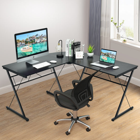 59 Inch L-Shaped Corner Desk, Home Office Computer Table, Black L-Shaped Desks Black at Gallery Canada