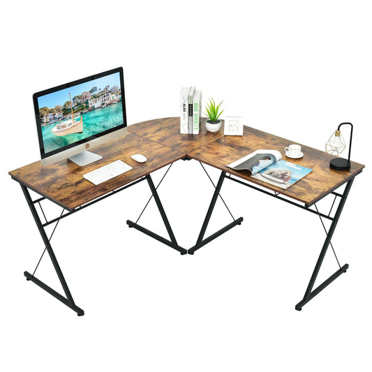 59 Inch L-Shaped Corner Desk Computer Table for Home Office Study Workstation, Brown at Gallery Canada
