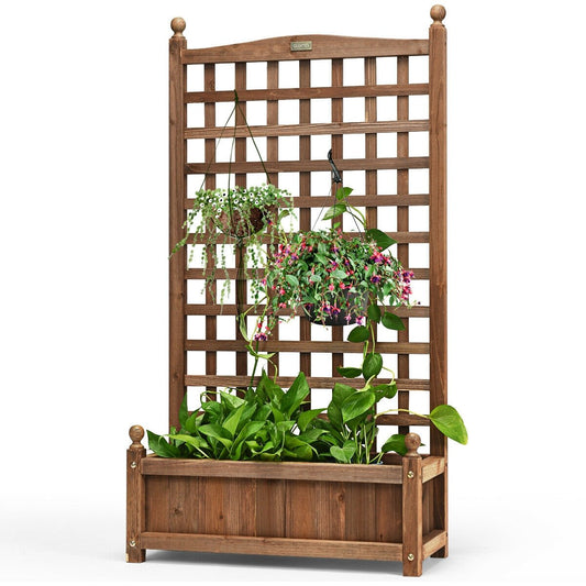 Solid Free Standing Wood Planter Box with Trellis for Garden, Brown at Gallery Canada