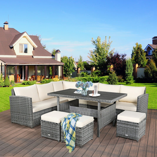 7 Pcs Rattan Dining Furniture Set, Sectional Sofa With Ottoman, Beige Outdoor Sectionals Beige at Gallery Canada