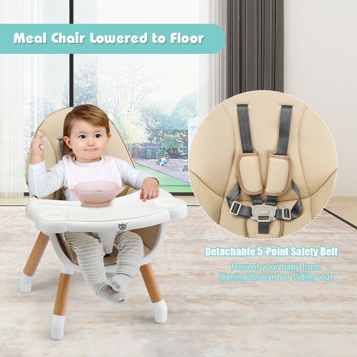 5-in-1 Baby Wooden Convertible High Chair , Beige at Gallery Canada