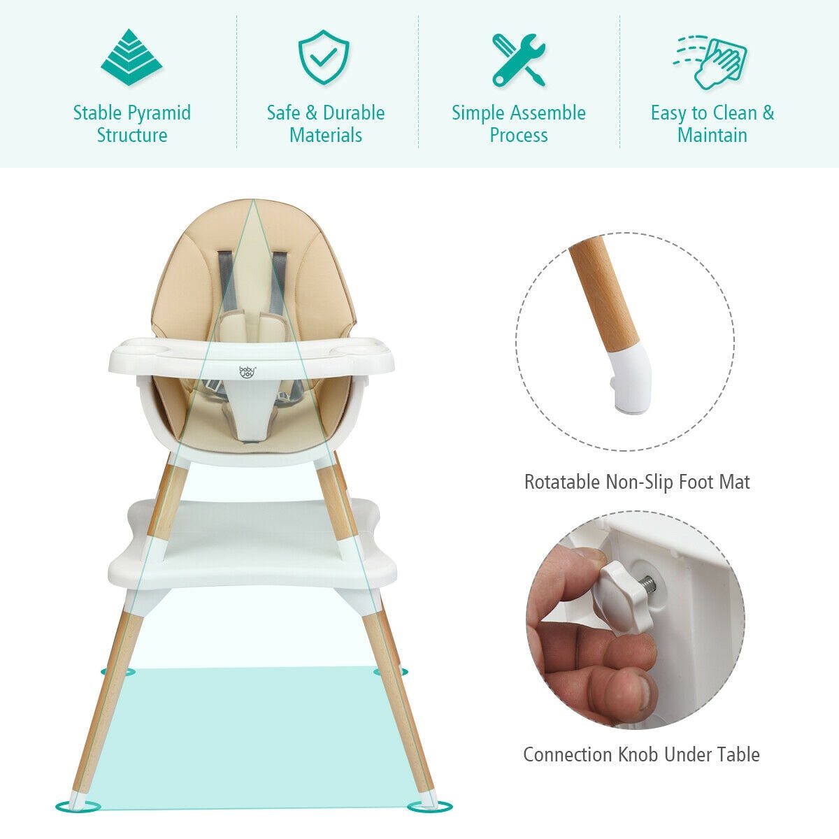5-in-1 Baby Wooden Convertible High Chair , Beige at Gallery Canada