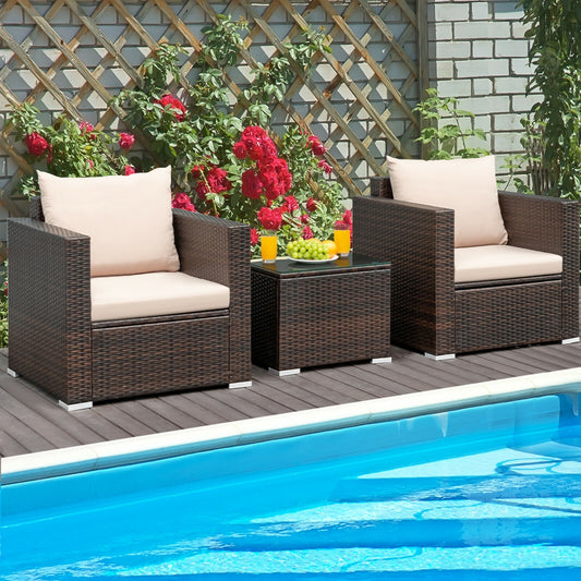 Patio Rattan Furniture Set, 3 Pcs, Beige Patio Conversation Sets Beige at Gallery Canada