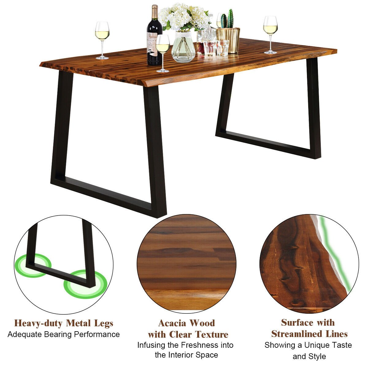 Rectangular Acacia Wood Dining Table, Brown