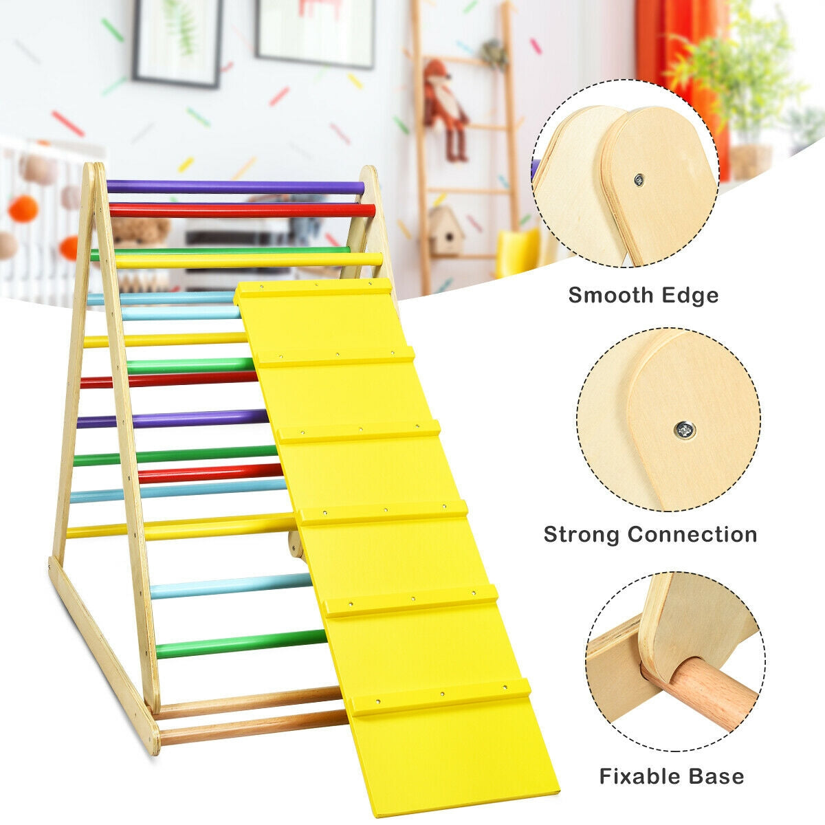 Foldable Wooden Climbing Triangle Indoor with Ladder for Toddler Baby, Multicolor Climbers & Slides at Gallery Canada