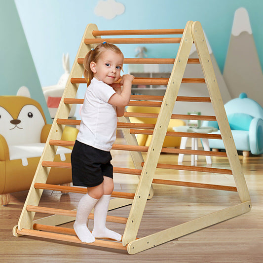 Foldable Wooden Climbing Triangle Indoor with Ladder for Toddler Baby, Natural Climbers & Slides Natural at Gallery Canada