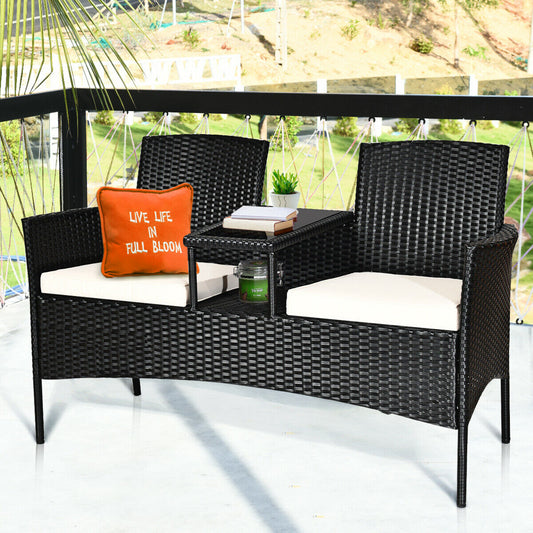 Wicker Patio Conversation Set With Removable Cushions, White