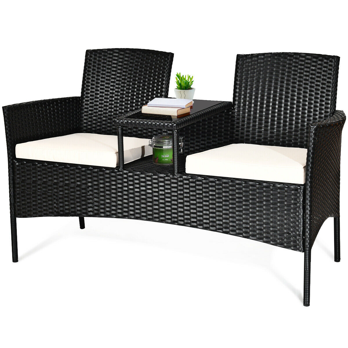 Wicker Patio Conversation Furniture Set with Removable Cushions and Table, White Patio Conversation Sets at Gallery Canada