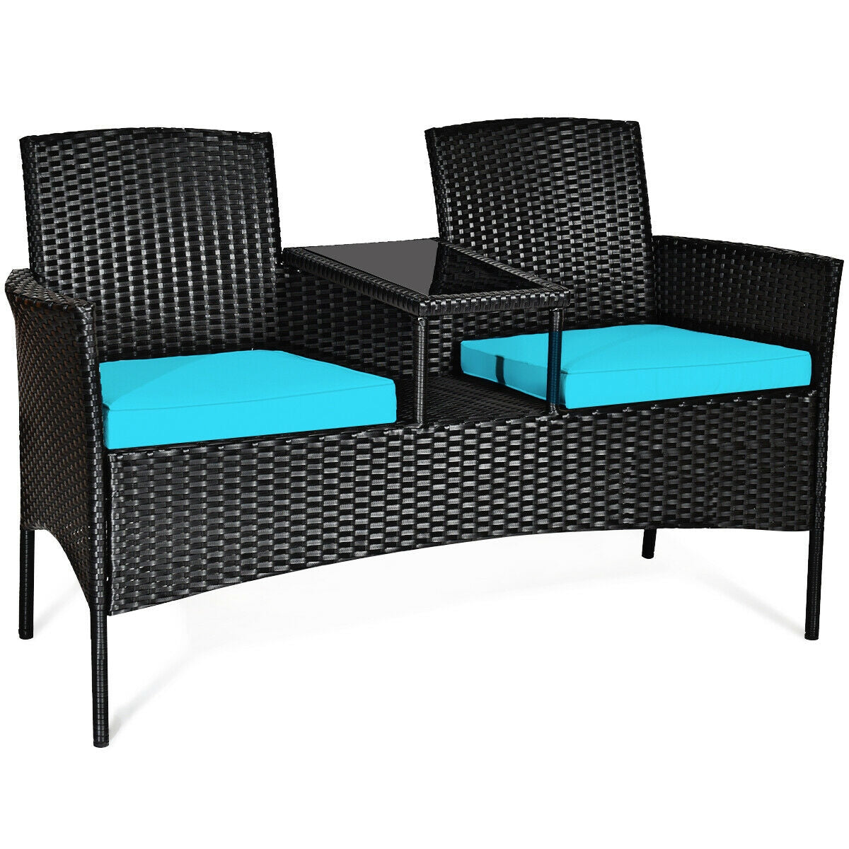 Wicker Patio Conversation Set With Removable Cushions, Turquoise