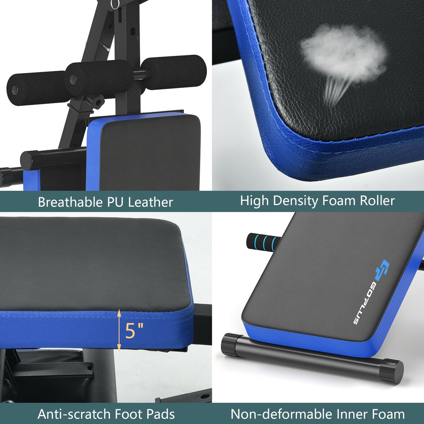 Multi-Functional Foldable Weight Bench Adjustable Sit-up Board with Monitor, Blue Benches Racks & Bars at Gallery Canada