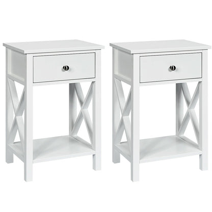 2pcs Bedroom Side End Nightstand with Drawer, White at Gallery Canada