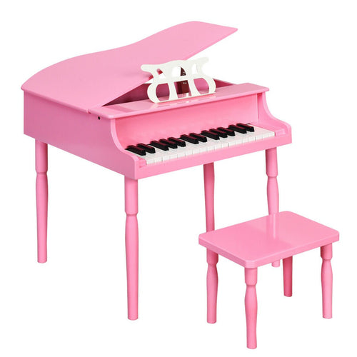 30-Key Wood Toy Kids Grand Piano with Bench and Music Rack, Pink