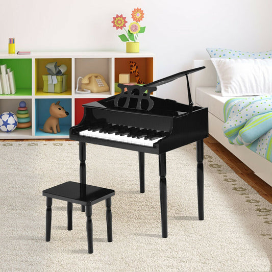 30-Key Wood Toy Kids Grand Piano, With Bench And Music Rack, Black Musical Toys Black at Gallery Canada