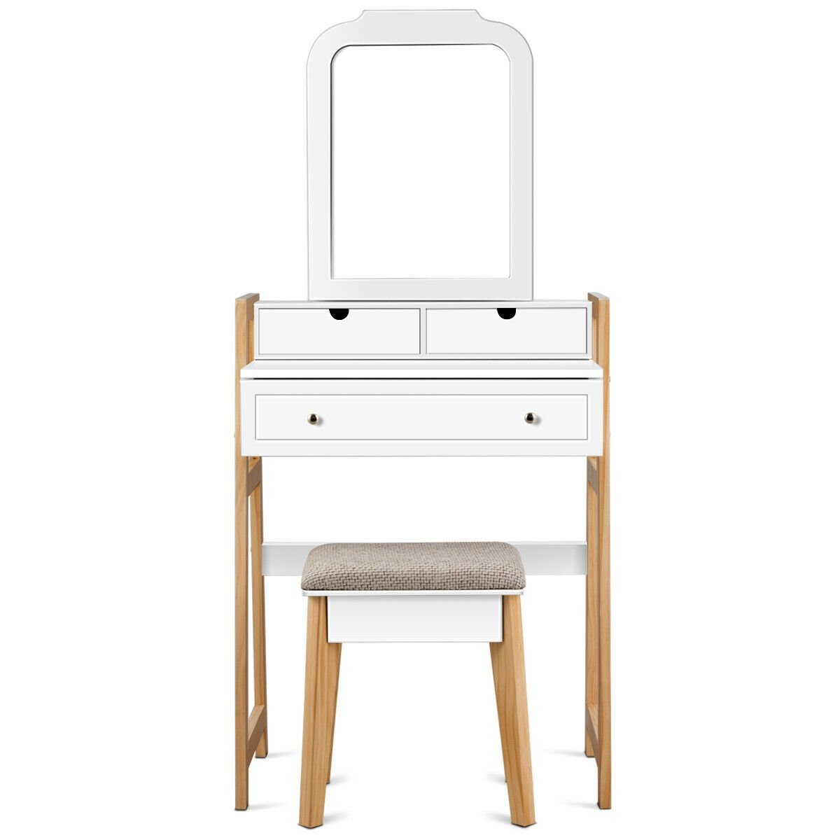 Vanity Table Set with Cushioned Stool and Large Mirror, White at Gallery Canada