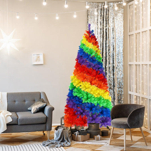 7 Feet Artificial Hinged Traditional Christmas Tree with Metal Stand, Multicolor Christmas Tree Multicolor at Gallery Canada