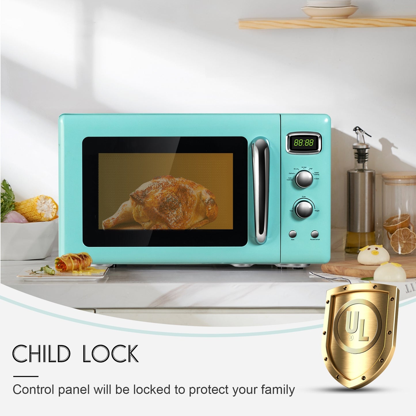 0.9 Cu.ft Retro Countertop Compact Microwave Oven, Green Toaster Ovens at Gallery Canada