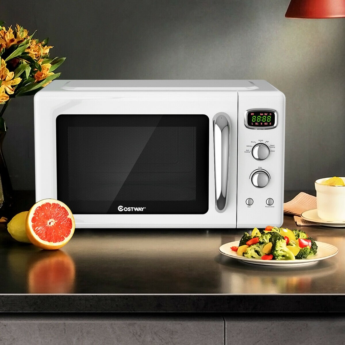 0.9 Cu.ft Retro Countertop Compact Microwave Oven, White at Gallery Canada