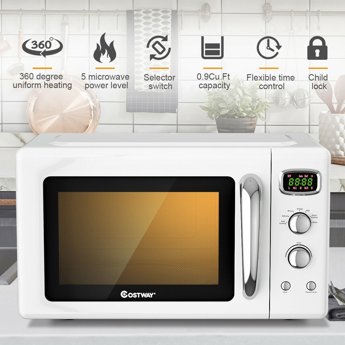 0.9 Cu.ft Retro Countertop Compact Microwave Oven, White at Gallery Canada
