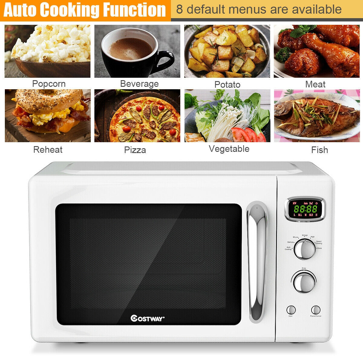 0.9 Cu.ft Retro Countertop Compact Microwave Oven, White Toaster Ovens at Gallery Canada
