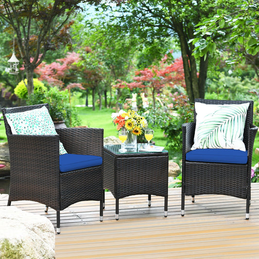 3 Pcs Patio Furniture Set, Outdoor Wicker Rattan, Navy Patio Conversation Sets Navy at Gallery Canada