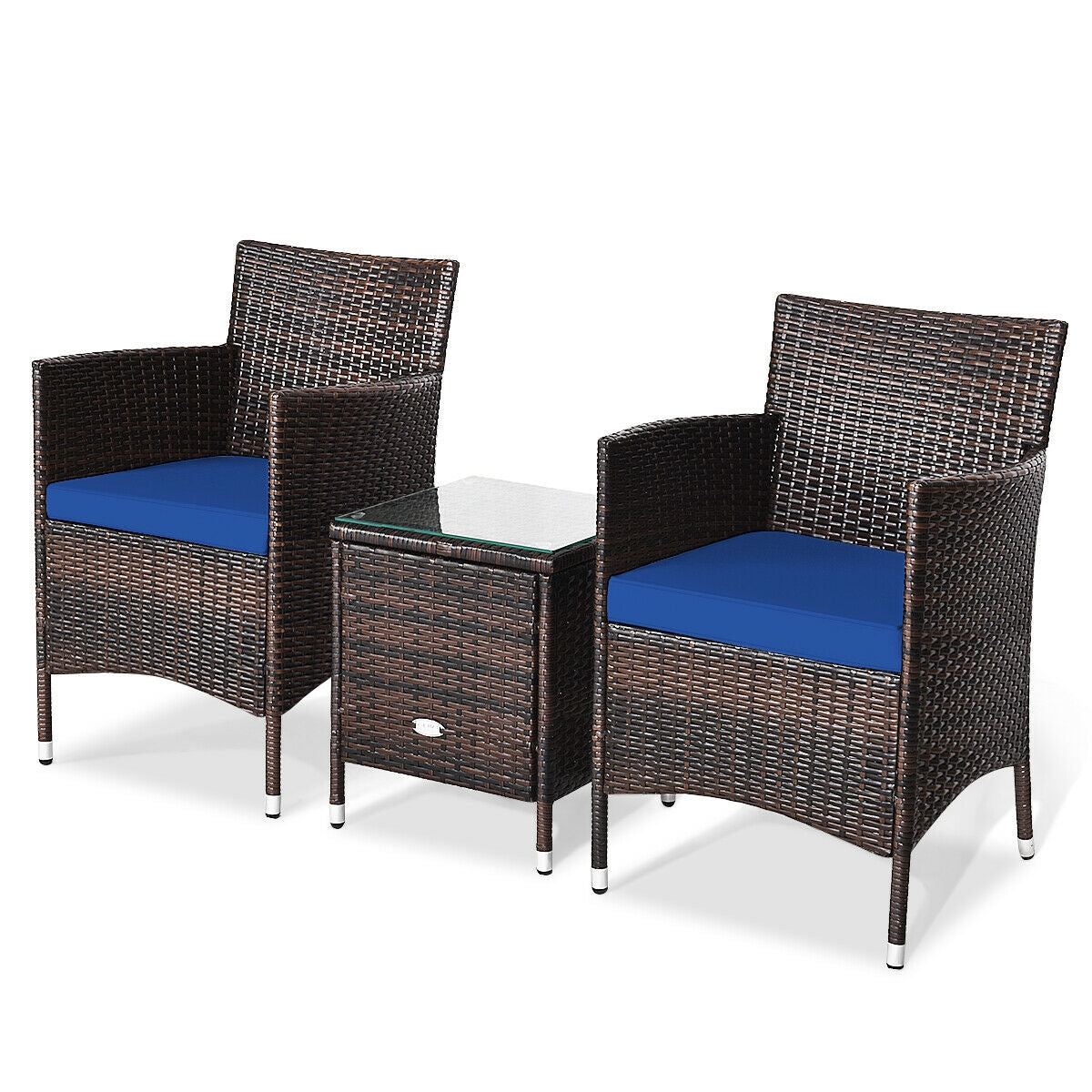 3 Pcs Patio Furniture Set, Outdoor Wicker Rattan, Navy