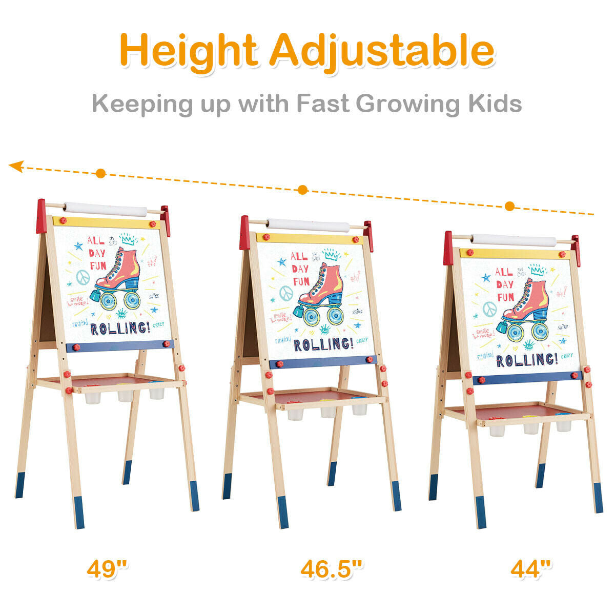 Wooden Height Adjustable Kids Art Easel, Magnetic Stickers And Paper, Multicolor