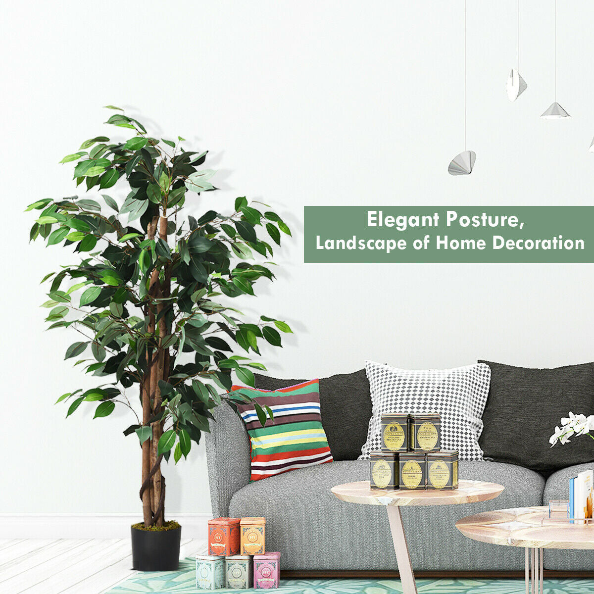 4 Feet Artificial Ficus Silk Tree, Outdoor Trunks, Green Faux Plants at Gallery Canada