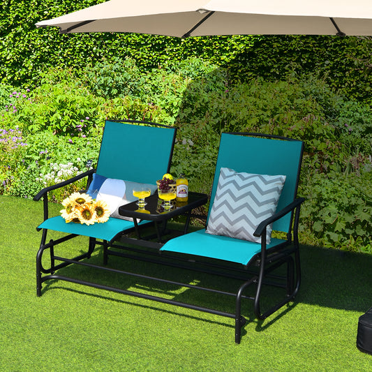2-Person Rocking Loveseat, Mesh Fabric, Center Tempered Glass Table, Turquoise Patio Conversation Sets Turquoise at Gallery Canada