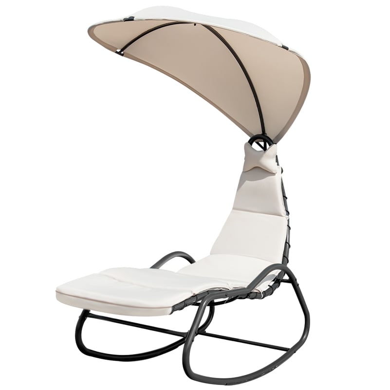 Chaise Lounge Swing with Wide Canopy Sun Shade and Soft Cushion, Beige at Gallery Canada